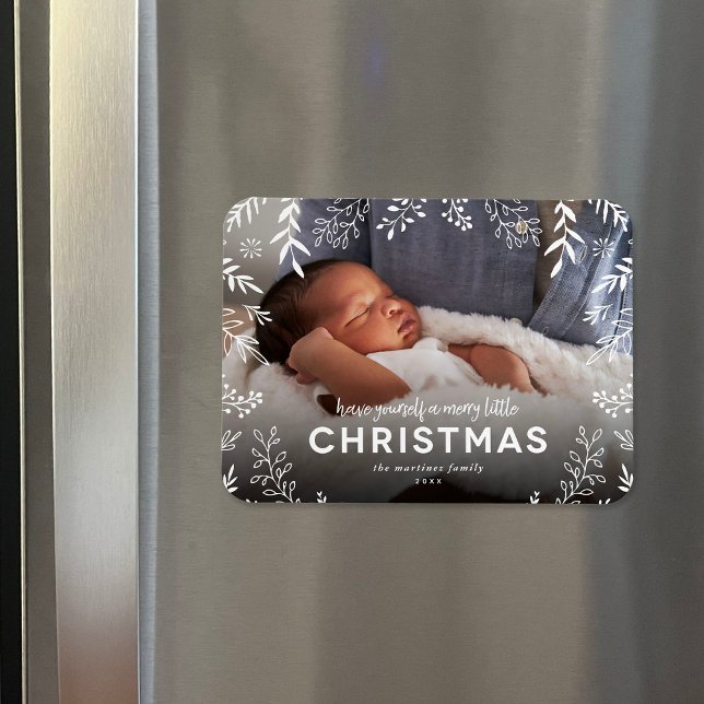 Merry Little Christmas Botanical Overlay Photo Magnet (Creator Uploaded)