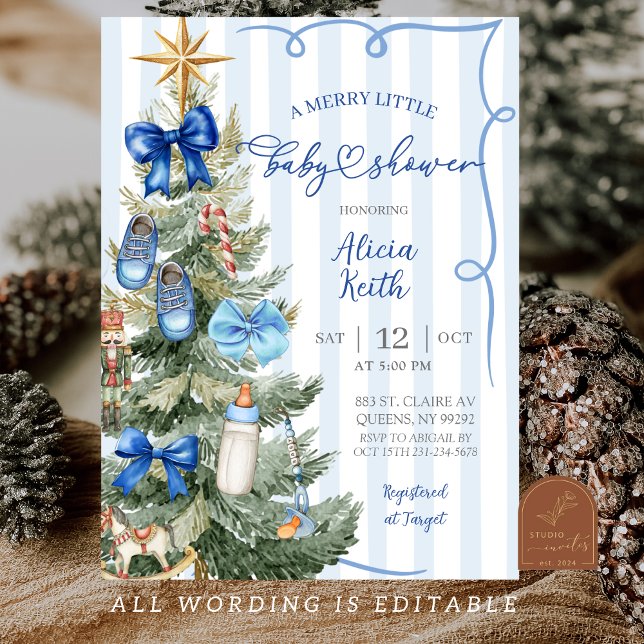 Merry Little Christmas Boy Baby Shower Invitation (Creator Uploaded)