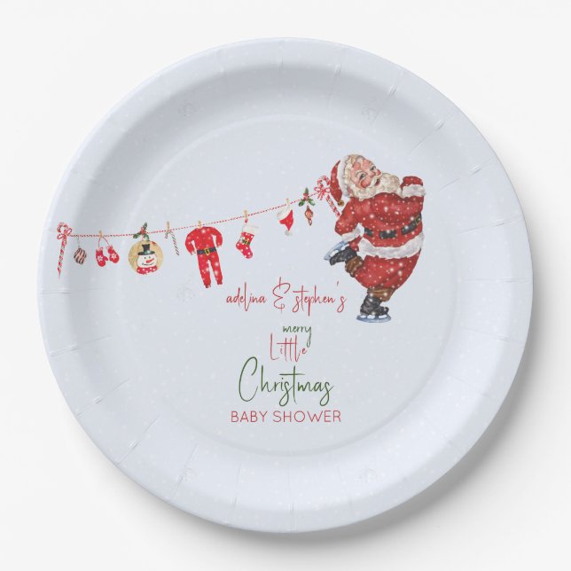 Merry Little Christmas Boy Girl Winter Baby Shower Paper Plate (Front)