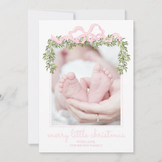 Merry Little Christmas Card Newborn Baby Pink