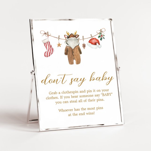Merry Little Christmas Clothes Don't Say Baby Poster (Merry Little Clothes Baby Shower Don't Say Baby Sign)