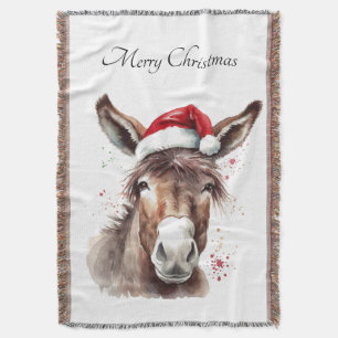 Merry Little Christmas Donkey, custom Throw Blanket