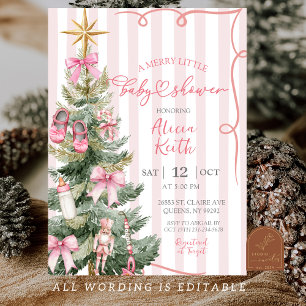 Merry Little Christmas Girl Baby Shower  Invitation