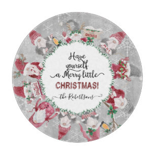 Merry Little Christmas Gnome Santas Elf Snowflakes Cutting Board