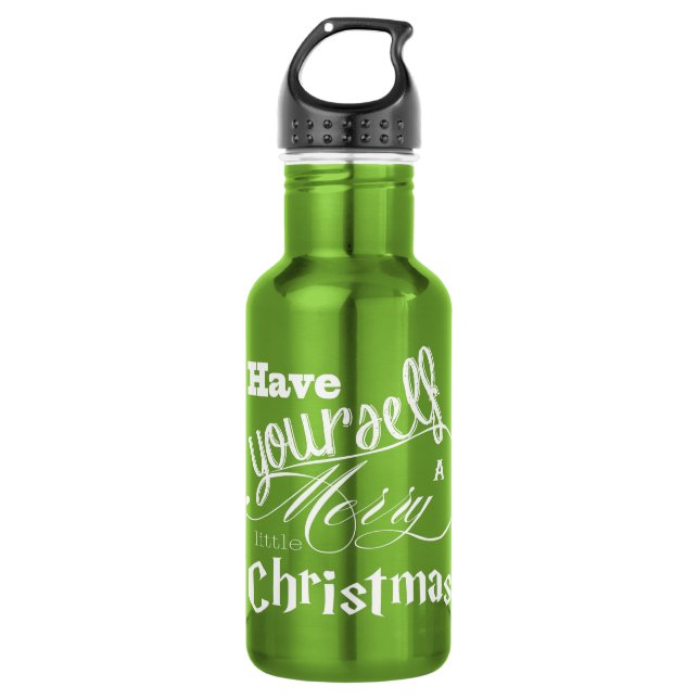 Merry Little Christmas Green and White Holly 532 Ml Water Bottle (Front)