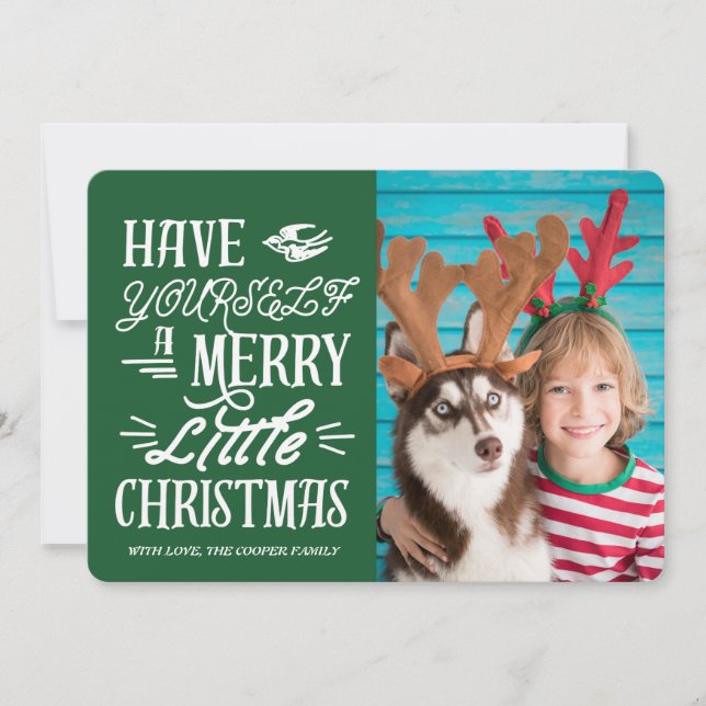 Merry Little Christmas Holiday Photo Card (Green) (Front)