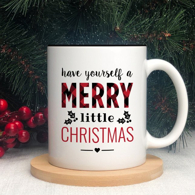 Merry Little Christmas Modern Red Buffalo Plaid Two-Tone Coffee Mug (Creator Uploaded)