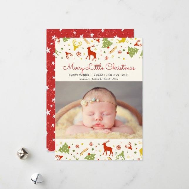 Merry Little Christmas New Born Baby First Xmas Holiday Card (Front/Back In Situ)