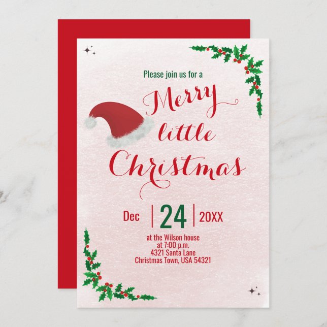 Merry Little Christmas Party Invitation (Front/Back)