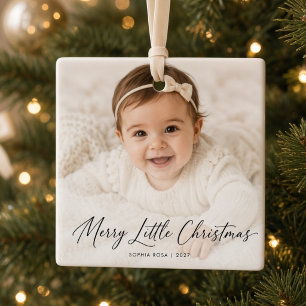 Merry Little Christmas Personalised Baby Photo Ceramic Ornament