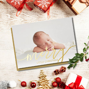 Merry Little Christmas Photo Baby Birth Gold