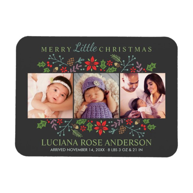 Merry Little Christmas | Photo Birth Announcement Magnet (Horizontal)