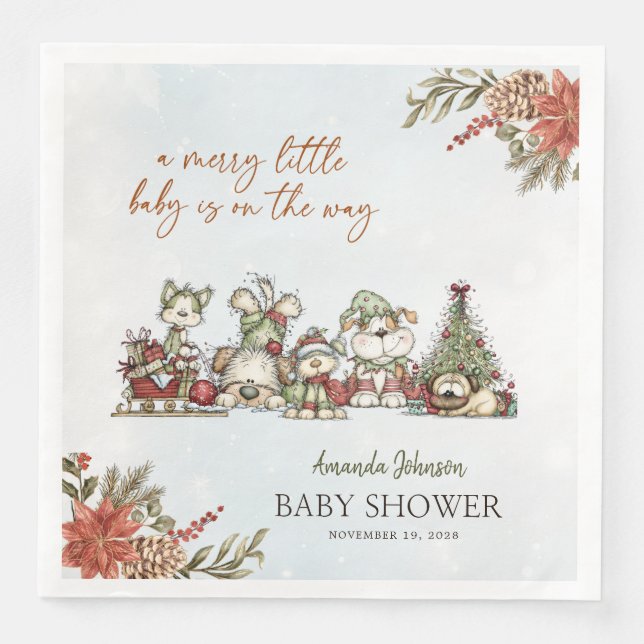 Merry Little Christmas Puppy Baby Shower  Napkin (Front)