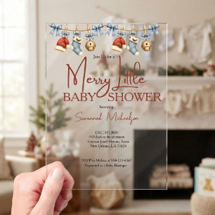 Merry Little Christmas Red & Blue Baby Shower Acrylic Invitations