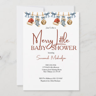Merry Little Christmas Red & Blue Baby Shower Invitation