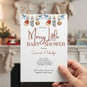Merry Little Christmas Red & Blue Baby Shower Invitation