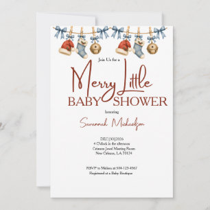 Merry Little Christmas Red & Blue Baby Shower Invitation