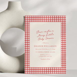 Merry Little Christmas Red Gingham Baby Shower Invitation