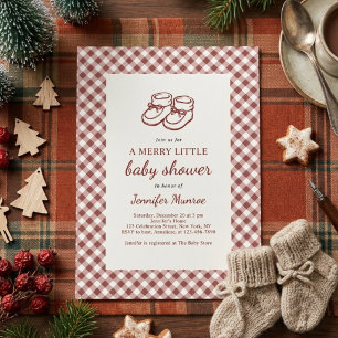 Merry Little Christmas Red Gingham Baby Shower Invitation
