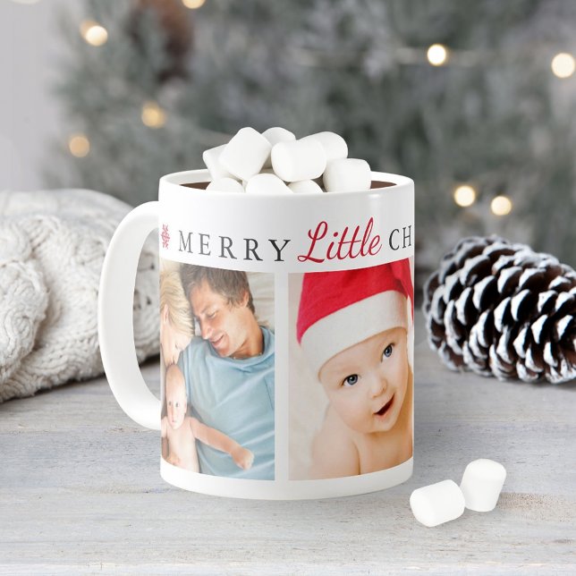 Merry Little Christmas Red Holiday Photo Collage Coffee Mug (Creator Uploaded)