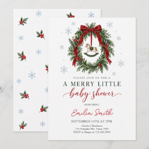 Merry Little Christmas Rocking Horse Baby Shower Invitation
