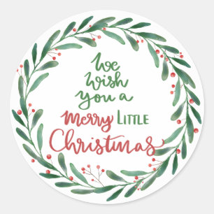 Merry Little Christmas Script Wreath Classic Round Sticker