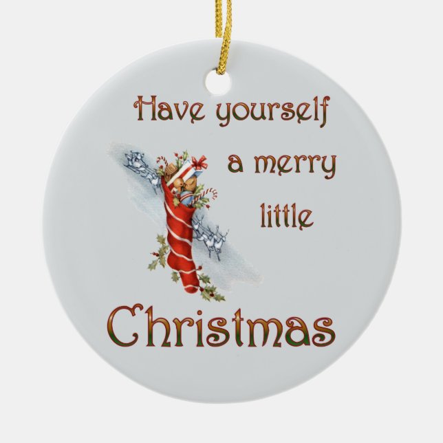 Merry Little Christmas Stocking Ceramic Tree Decoration (Front)