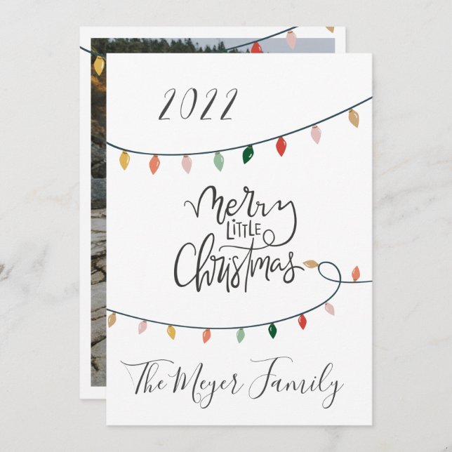 Merry Little Christmas String of Lights Photo Holiday Card (Front/Back)