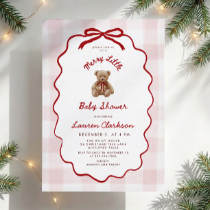 Merry Little Christmas Teddy Bear Baby Shower  Invitation
