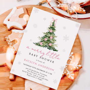 Merry Little Christmas Tree Baby Shower Invitation