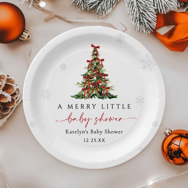 Merry Little Christmas Tree Baby Shower Paper Plate (Creator Uploaded)