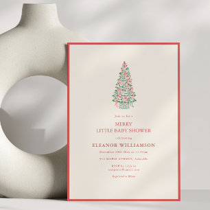 Merry Little Christmas Tree Gingham Baby Shower Invitation