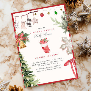 Merry Little Christmas tree Ornaments Baby Shower Invitation