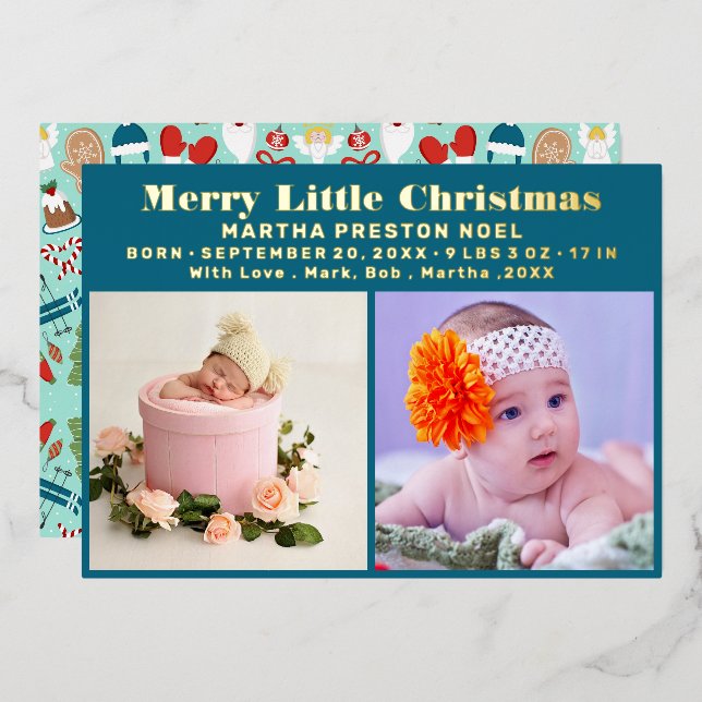 Merry Little Christmas Typography 3 Photo Birth (Front/Back)