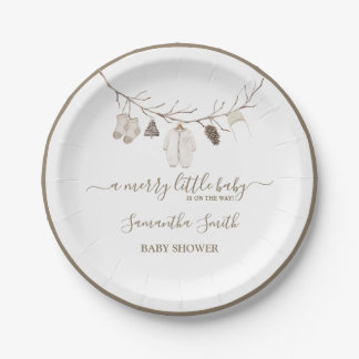 Merry Little Christmas Winter Baby Shower Paper Plate