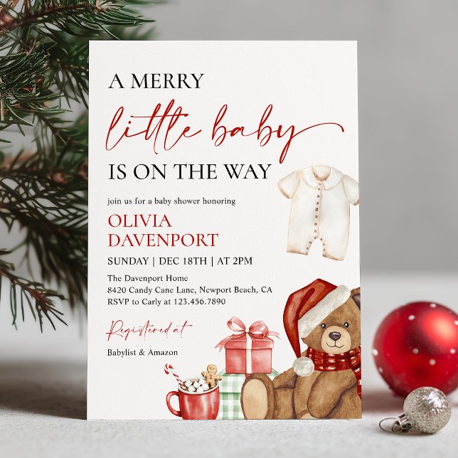 Merry Little Christmas Winter Bear Baby Shower Invitation (Creator Uploaded)
