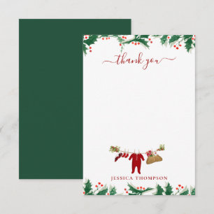 Merry Little Christmas Winter Boy Baby Shower Thank You Card