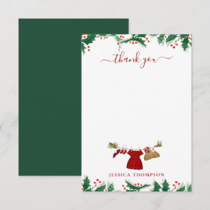Merry Little Christmas Winter Girl Baby Shower Thank You Card