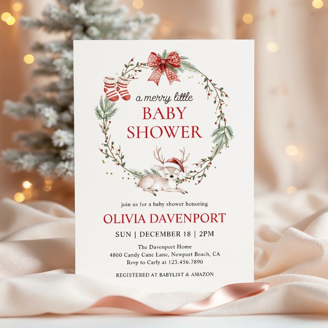Merry Little Christmas Winter Reindeer Baby Shower Invitation (Creator Uploaded)