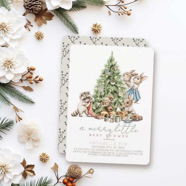 Merry Little Christmas Woodland Animal Baby Shower Invitation (Creator Uploaded)