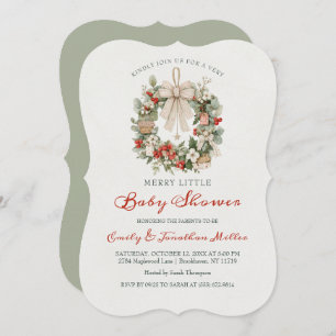 Merry Little Christmas Wreath Baby Shower Invitation