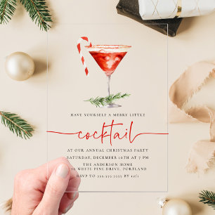 Merry Little Cocktail Candy Cane Holiday Party Acrylic Invitations