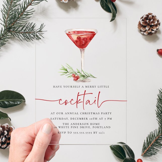 Merry Little Cocktail Martini Holiday Party Acrylic Invitations (Creator Uploaded)