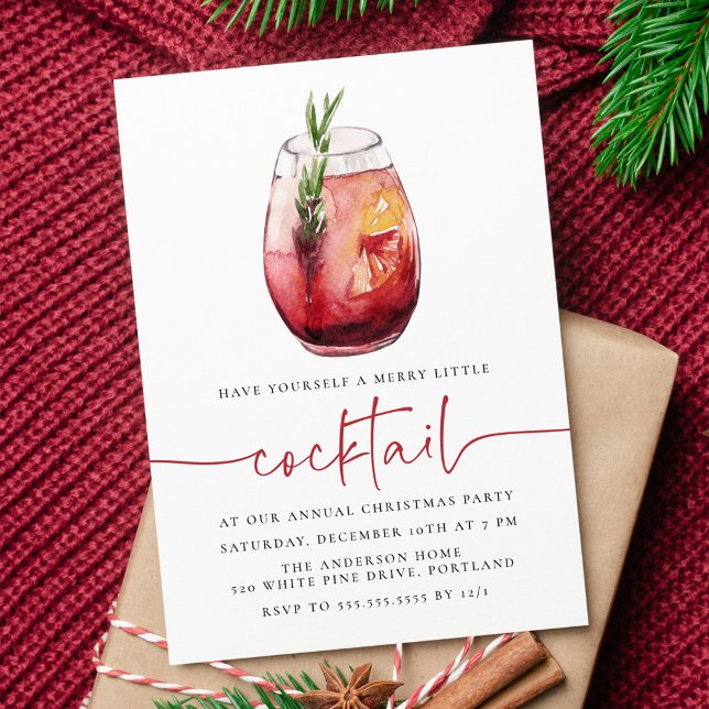 Merry Little Cocktail Sangria Holiday Party Invitation (Creator Uploaded)