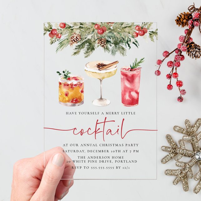 Merry Little Cocktails Holiday Party Acrylic Invitations (Creator Uploaded)