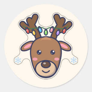 Merry Little Deer with Twinkle Lights Classic Round Sticker