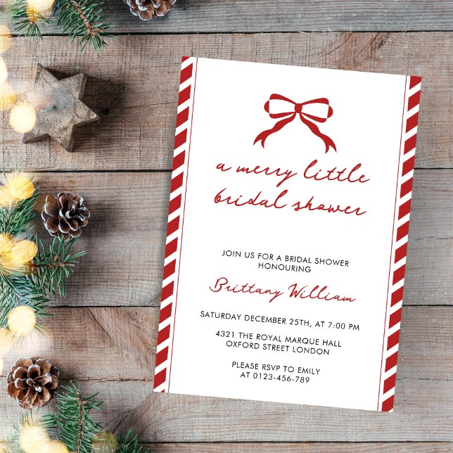 Merry Little Elegant Christmas Bow Bridal Shower Invitation (Creator Uploaded)