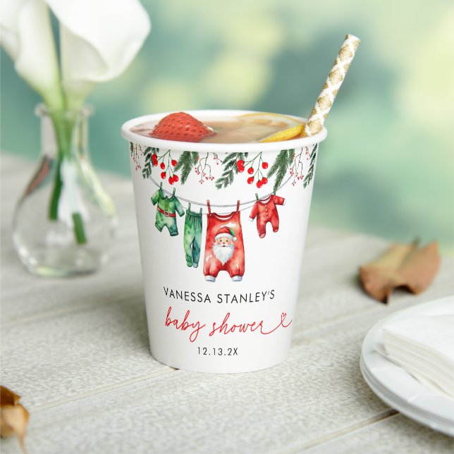 Merry Little Floral Christmas Santa Baby Shower Paper Cups (Insitu)