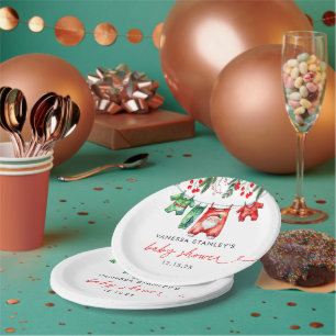 Merry Little Floral Christmas Santa Baby Shower Paper Plate