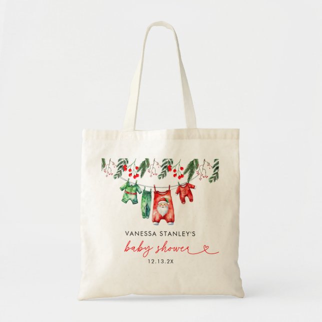 Merry Little Floral Christmas Santa Baby Shower Tote Bag (Front)